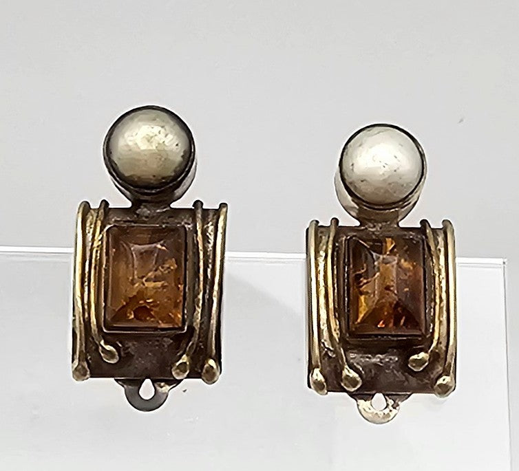 Amber Pearl Sterling Silver Earrings