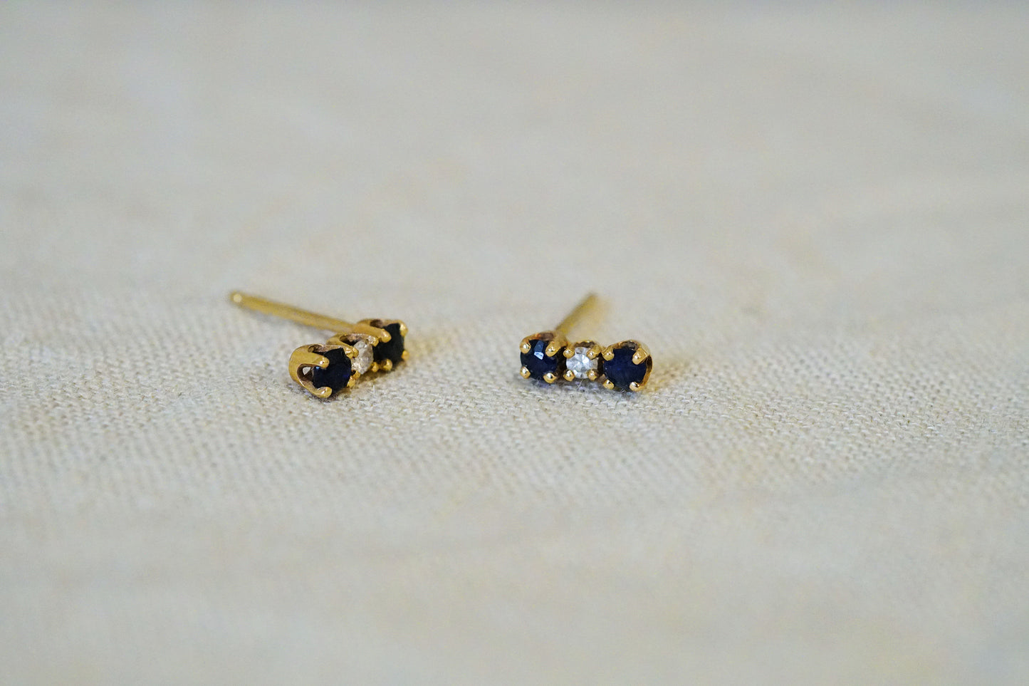 14k Gold Sapphire and Diamond Stud Earrings