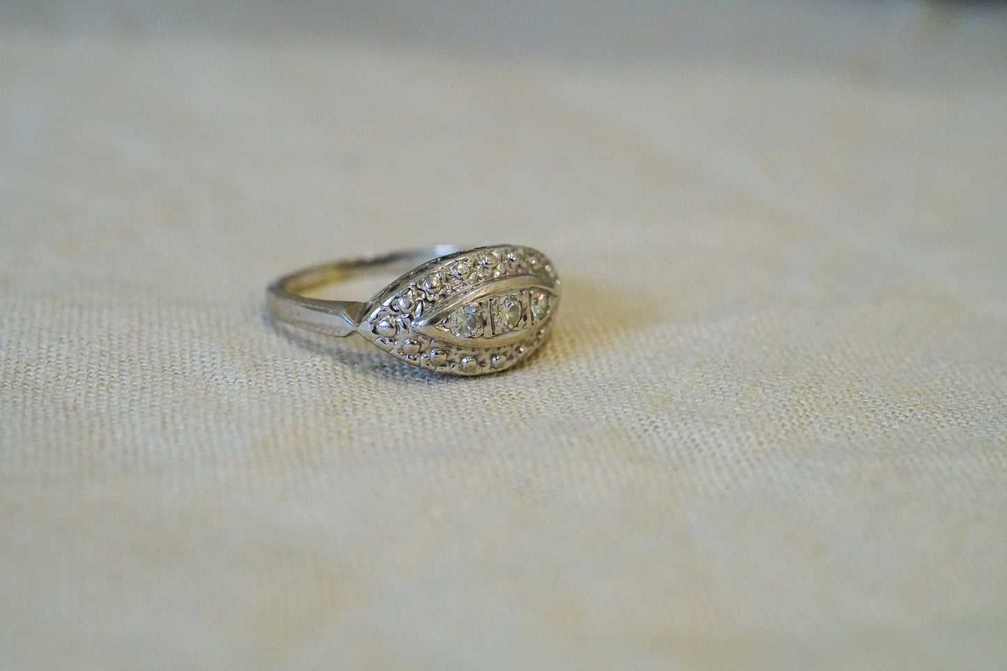 Vintage 14k Gold Navette Diamond Ring – Old Cut Diamond Art Deco Style