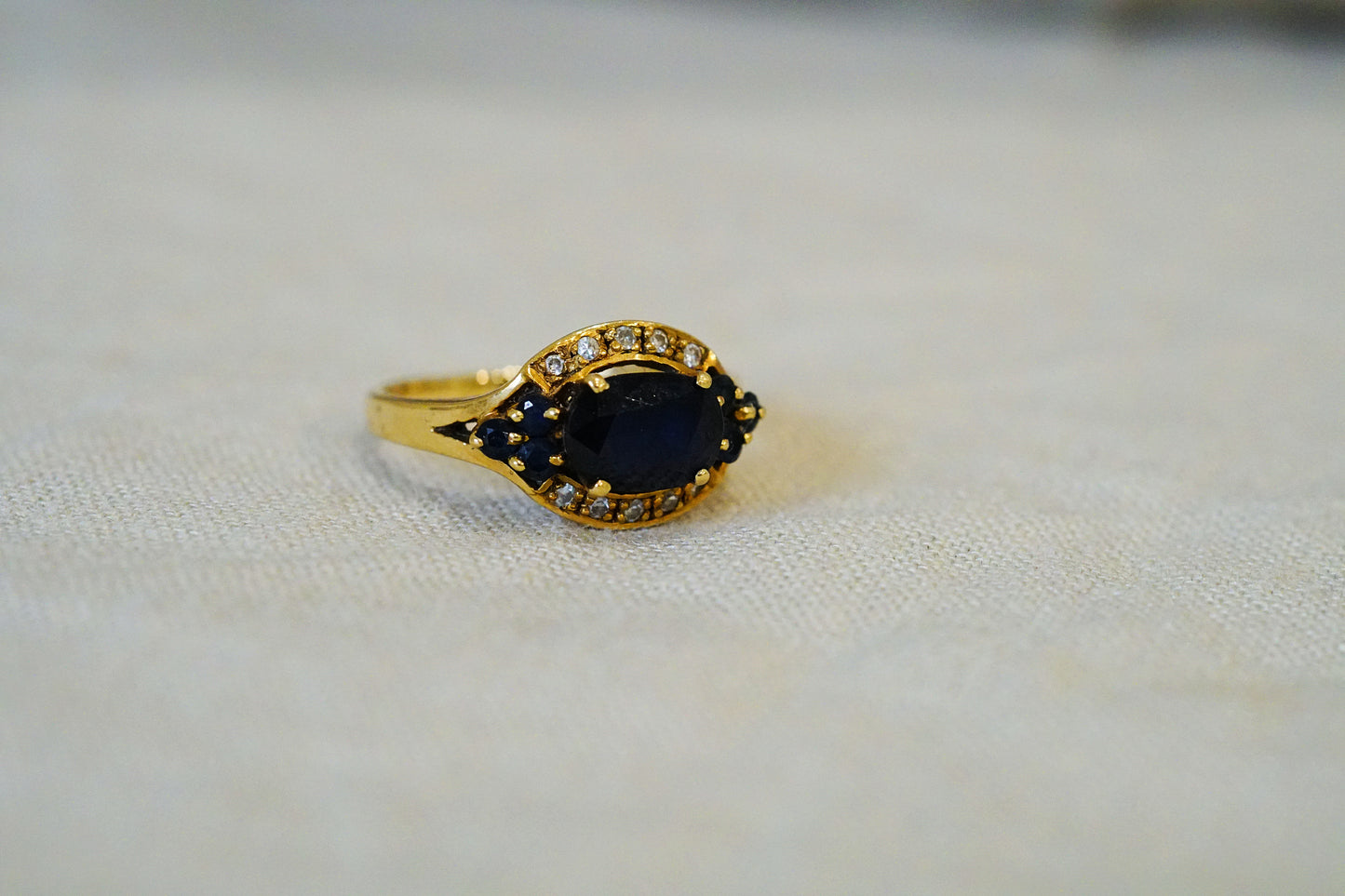 14k Gold Sapphire and Diamond Halo Ring
