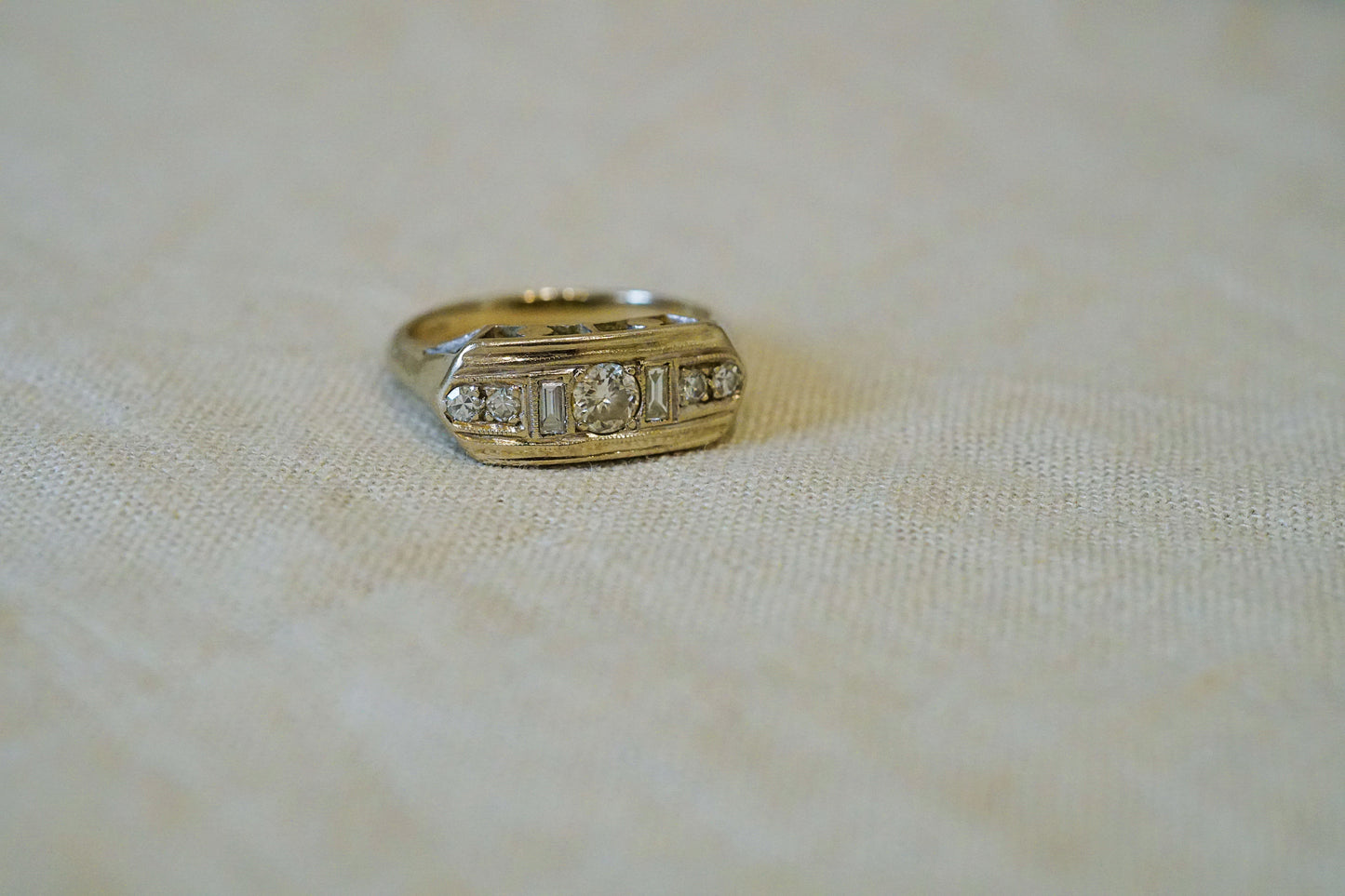 Vintage 14k White Gold Diamond Ring – Art Deco / Mid-Century Geometric Design