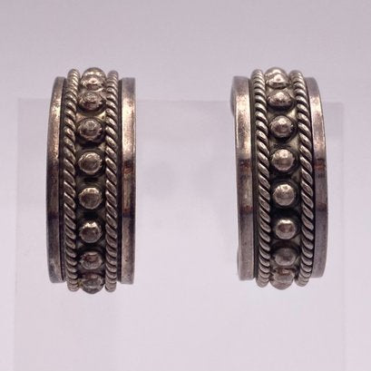 Detailed Taxco Sterling Hoop Earrings