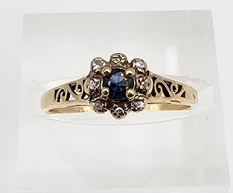 Diamond Sapphire 10K Gold Cocktail Ring