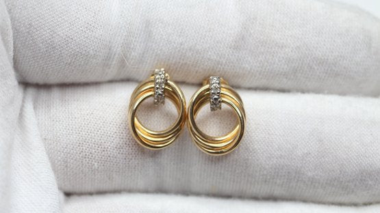 14K YELLOW GOLD STUD EARRINGS WITH DIAMOND ACCENTS