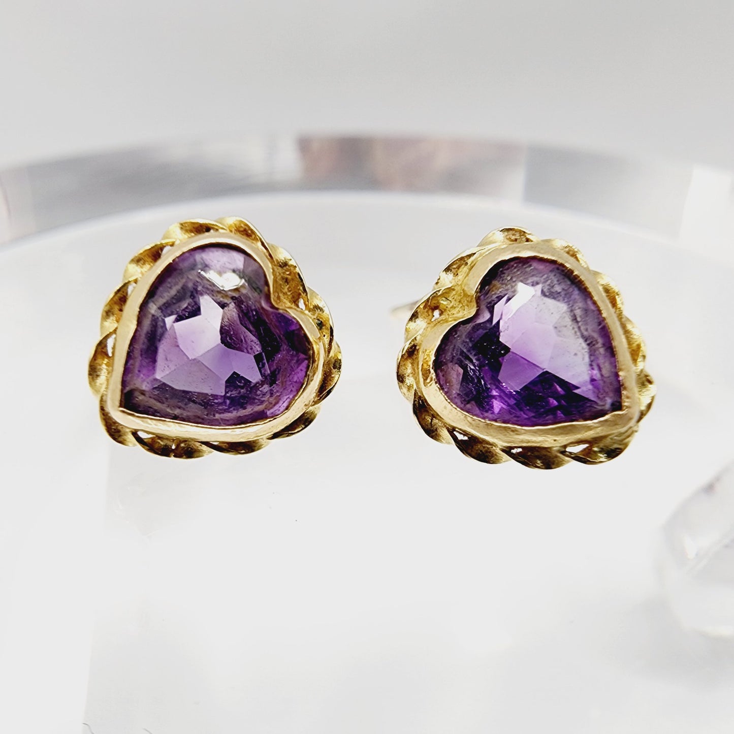 14k Gold Amethyst Purple Heart Stud Earrings