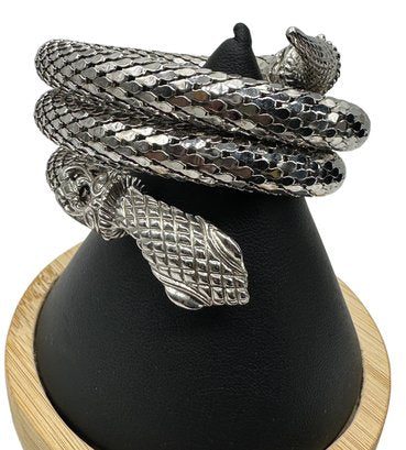 1970s Whiting & Davis Silver Mesh Snake Wrap Bracelet