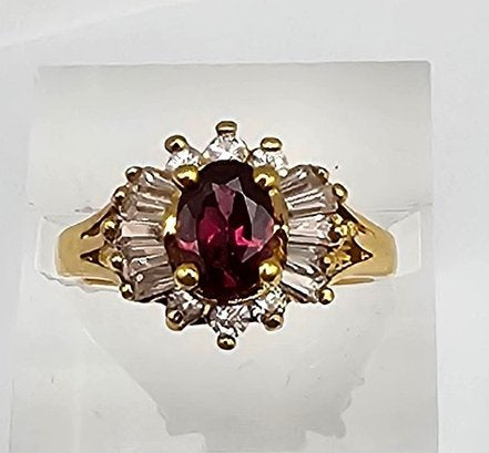 Tourmaline Diamond Gold Over Sterling Silver Cocktail Ring Size