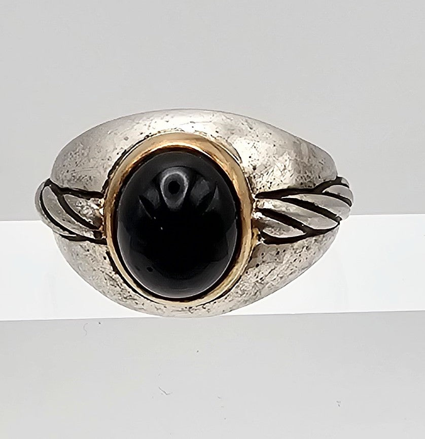 Bezel Onyx 14K Gold Sterling Silver Ring