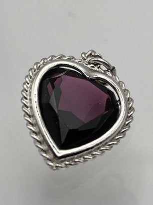 Amethyst Rhinestone Sterling Heart Pendant