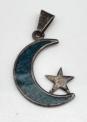 Crushed Turquoise Sterling Silver Moon Star Pendant