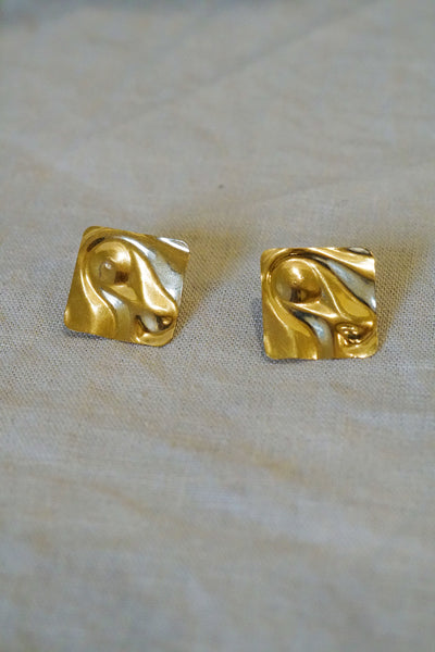 14k Yellow Gold Square Earrings