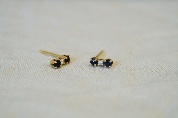 14k Yellow Gold Diamond & Sapphire Studded Earrings