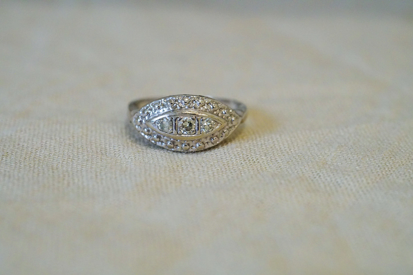Vintage 14k Gold Navette Diamond Ring – Old Cut Diamond Art Deco Style