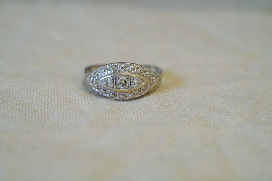 Vintage 14k Gold Navette Diamond Ring – Old Cut Diamond Art Deco Style