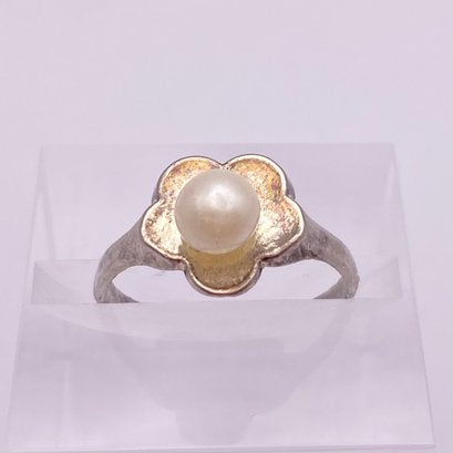 Dainty Sterling Floral Ring W/ Pearl