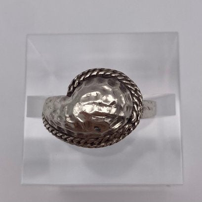 Hammered Dome Sterling Ring W/ Cable Detail
