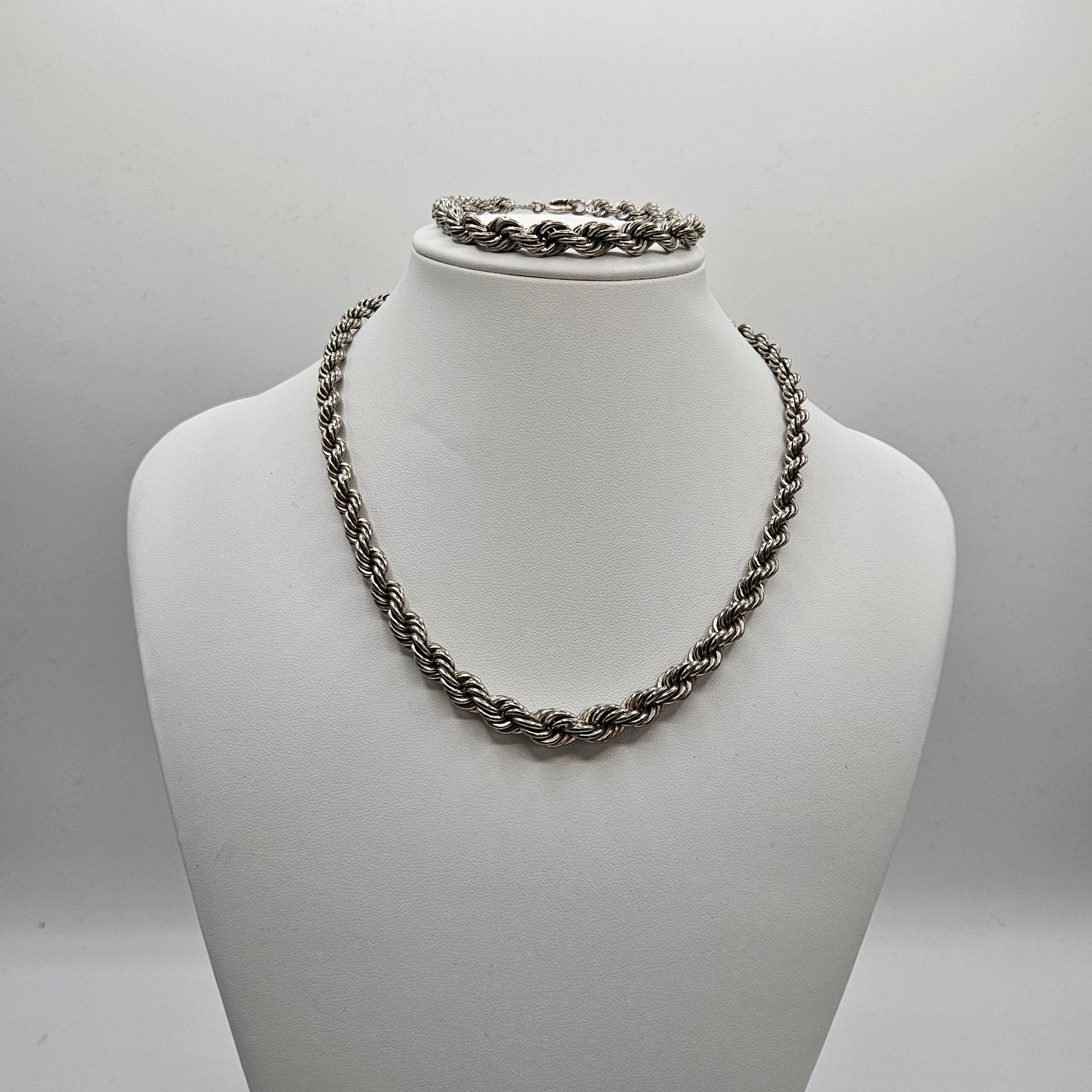 Heavy Sterling Silver Rope Necklace & Bracelet