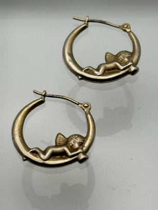 Sterling Hoop Earrings Cherubim Design