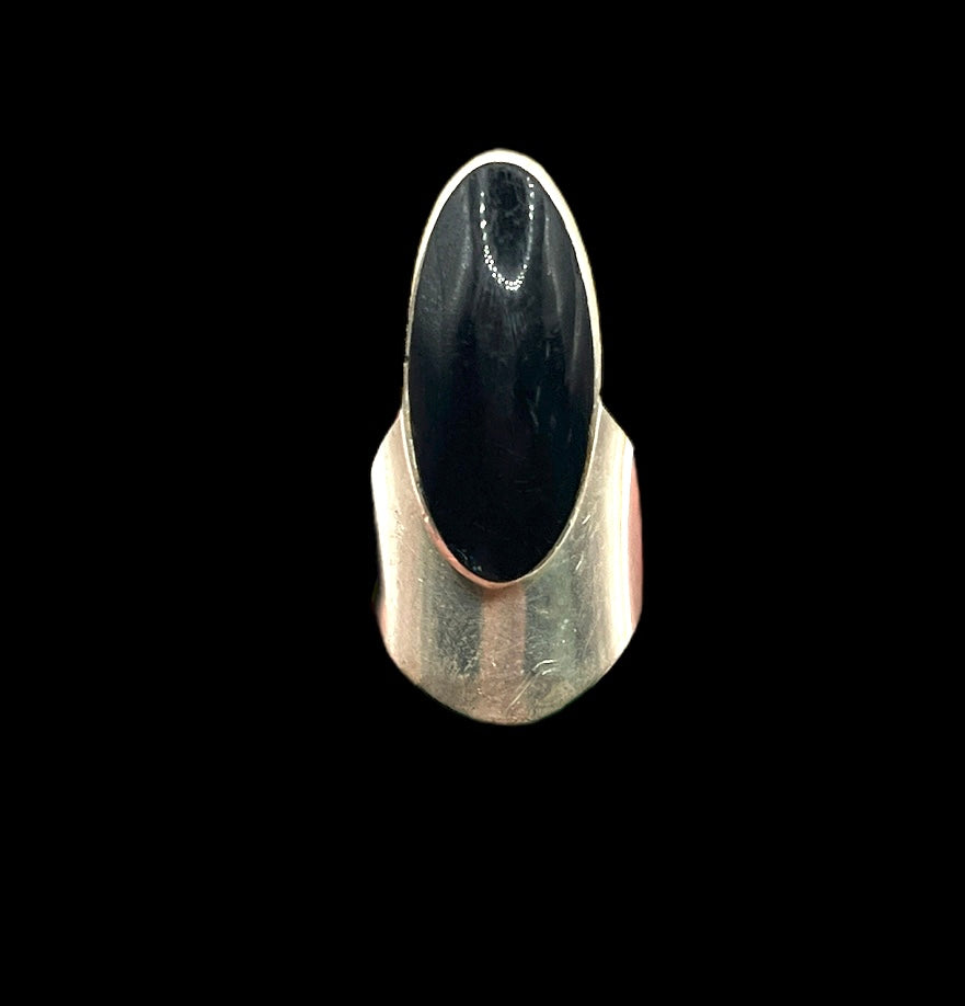 Large Vintage Mexican Sterling Silver Onyx Color Stone Ring