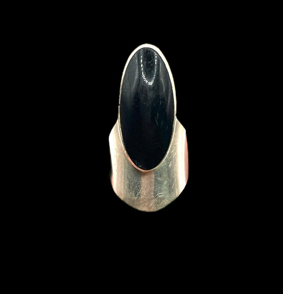 Large Vintage Mexican Sterling Silver Onyx Color Stone Ring