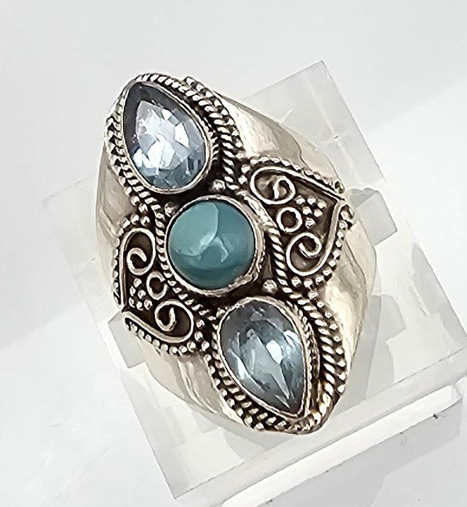 Larimar Topaz Sterling Silver Ring