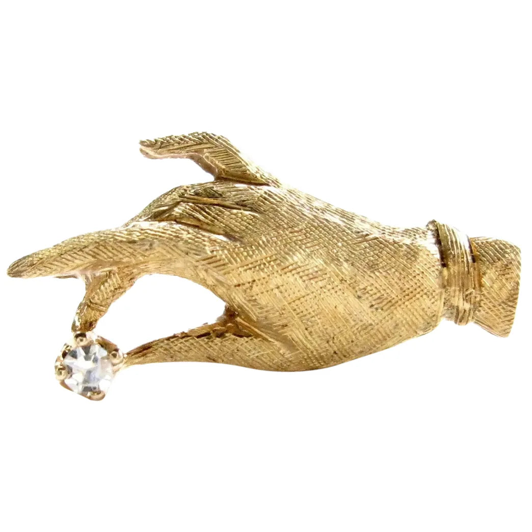 14k Hand Holding Diamond Figural Tie Tack