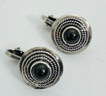 STERLING SILVER AND GARNET CLIP-ON EARRINGS