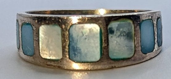STERLING SILVER BLUE MOTHER OF PEARL RING