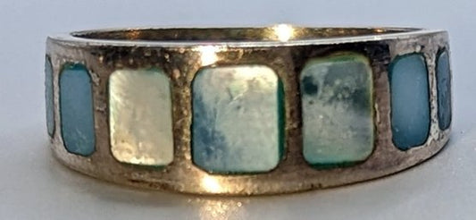 STERLING SILVER BLUE MOTHER OF PEARL RING