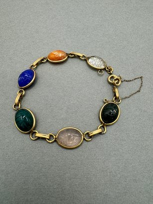 Scarab Stone Bracelet With Safety Chain