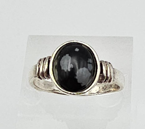 Snowflake Obsidian Sterling Silver Ring Size 7.25
