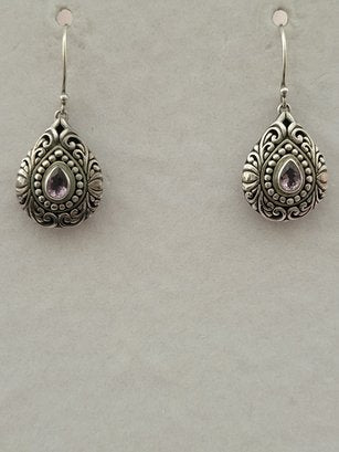 Sterling Silver And Amethyst  Drop Earrings