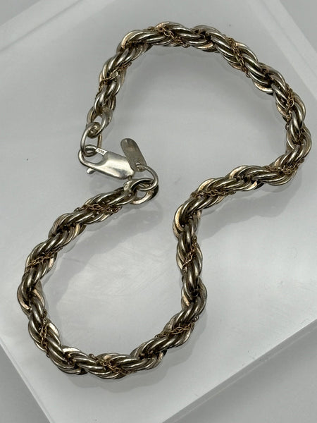 Sterling Silver And 14k Gold Chain Bracelet