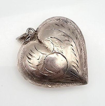 Sterling Silver Hollow Form Etched Heart Pendant