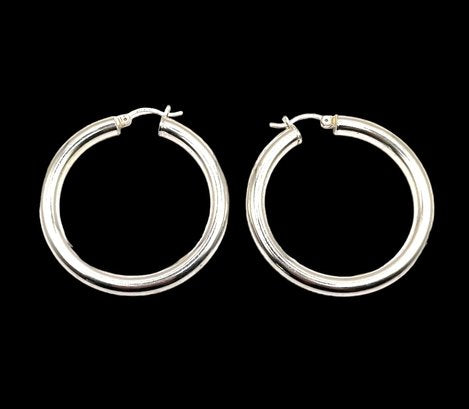 Sterling Silver Puffy Hoop Earrings