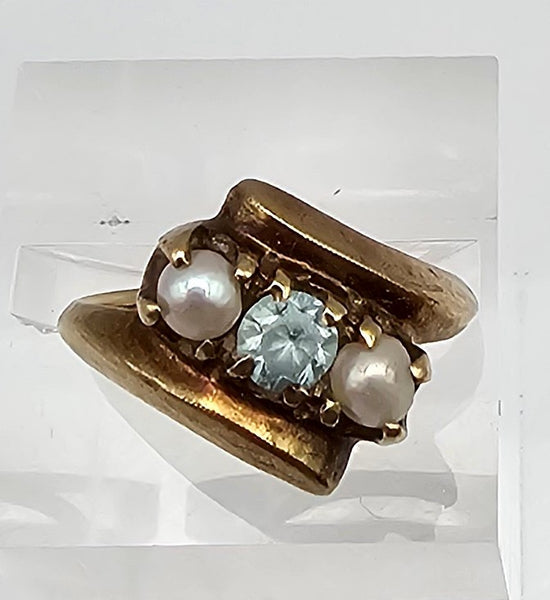 Topaz Pearl 10K Gold Cocktail Ring Size 6.25 2.5 G