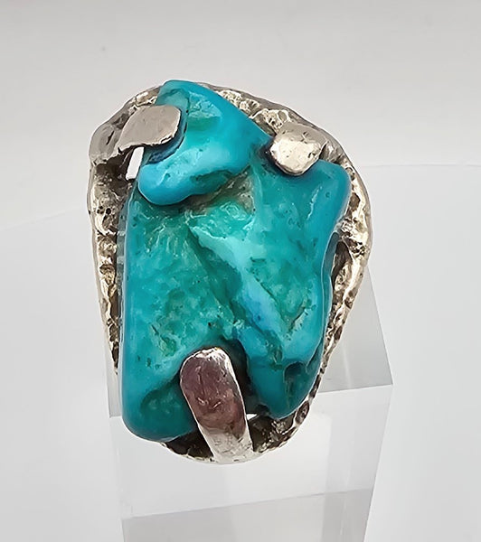 Turquoise Sterling Silver Brutalist Huge Ring