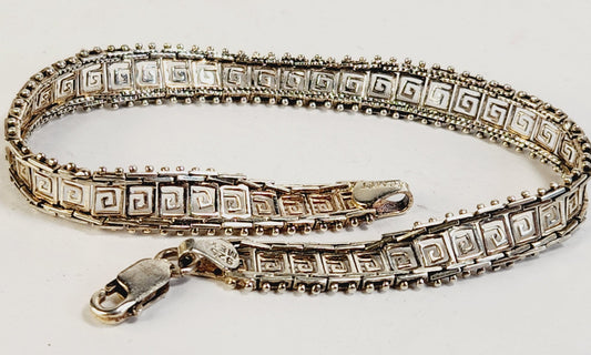 Vintage Sterling Silver Rail Road Link/ Greek Key Chain Link Bracelet