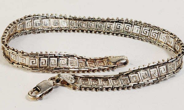 Vintage Sterling Silver Rail Road Link/ Greek Key Chain Link Bracelet