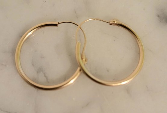 VINTAGE 14K YELLOW GOLD HOOP PIERCED EARRINGS