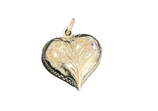 Vintage Heart Pendant Charm Sterling Silver .75"