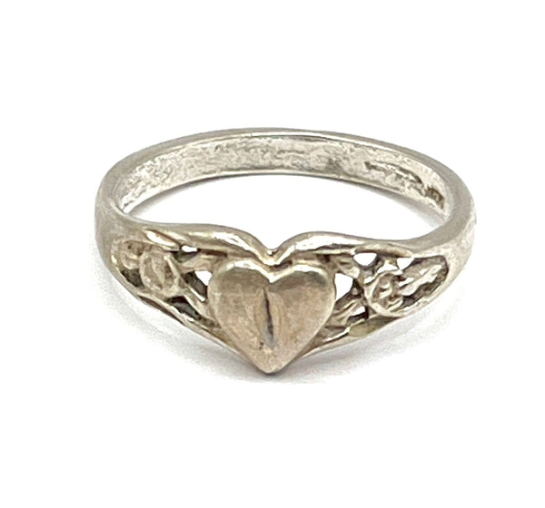 Vintage Sterling Silver Heart Ring, Size 3.5