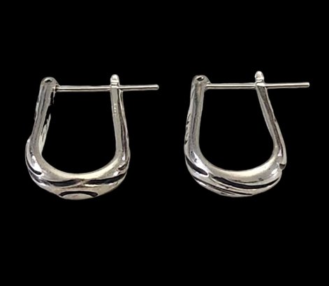 Vintage Sterling Silver Horseshoe Shaped Etched Design Earrings